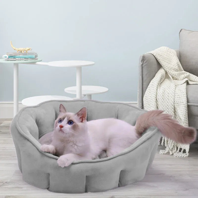 Plush cat hammock bed enclosed cat house with fleece lining in grey colour