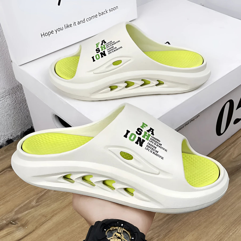 Men's colour blocked EVA slippers with thick sole in black, grey or white/green options