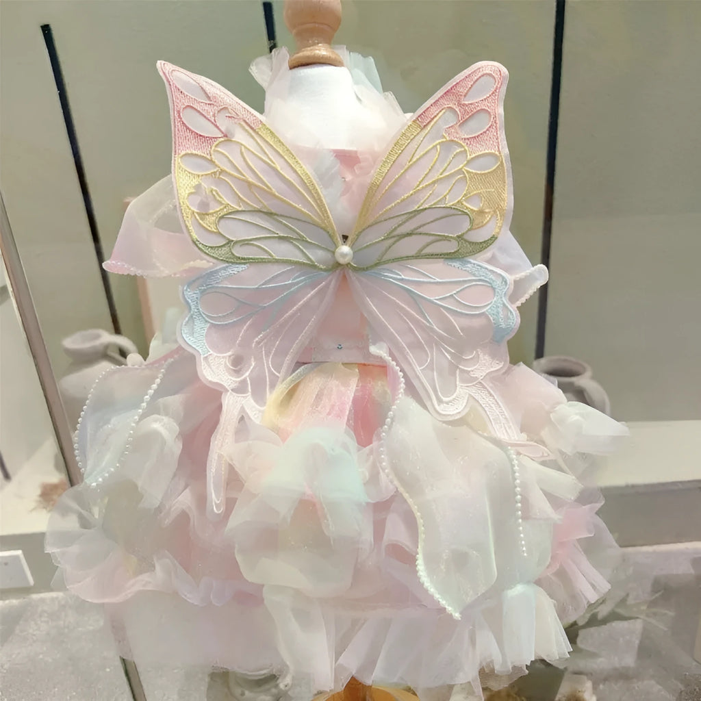 Girls fashion butterfly wings dog dress in polar fleece with colourful wing skirt for small dogs