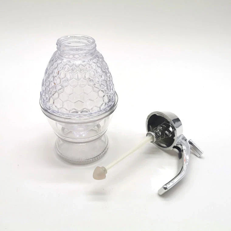 Transparent acrylic honey dispenser with squeeze bottle design for drip-free pouring control