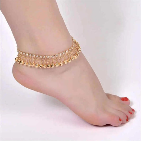 Retro ethnic style women's anklet in gold and silver with adjustable length