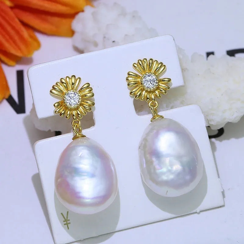 Pair of S925 sterling silver baroque flower earring frames on a plain background.