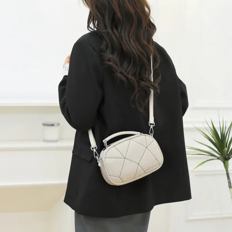 Women's PU patchwork small bag with round 20x15 cm shape in five colour options