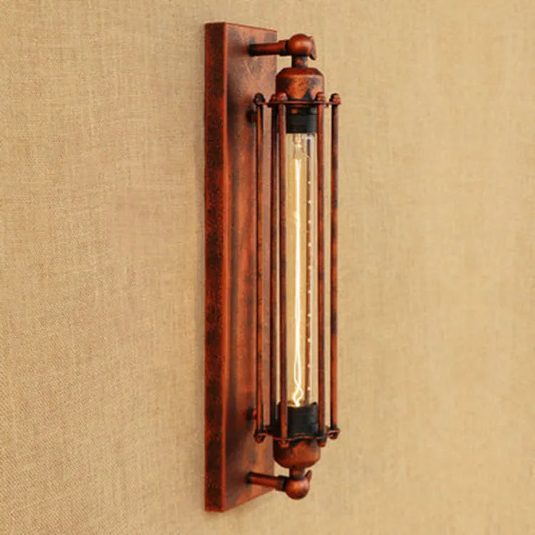 Industrial style retro iron wall lamp in antique black finish, 470mm tall.