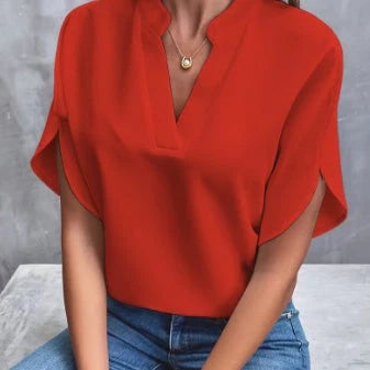 Women's summer V-neck chiffon shirt in various colours, showcasing lightweight fabric and stylish design.
