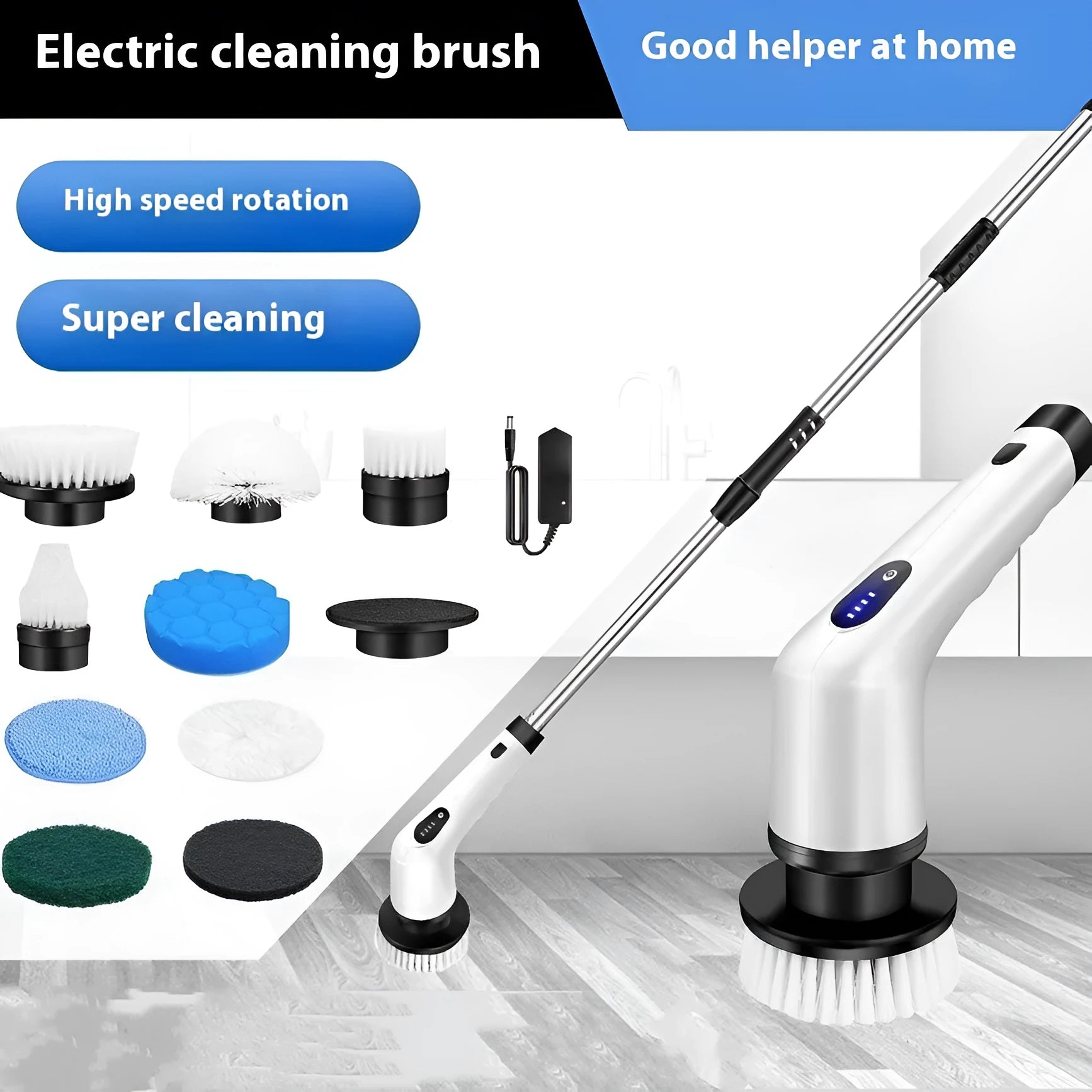 White lithium rechargeable handheld cleaning ball with cleaning brush and power cord