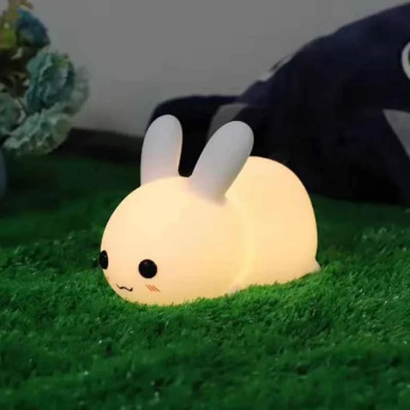 Adorable Rabbit LED Night Light with Soft Silicone, Dimmable Brightness, and USB Rechargeable Design