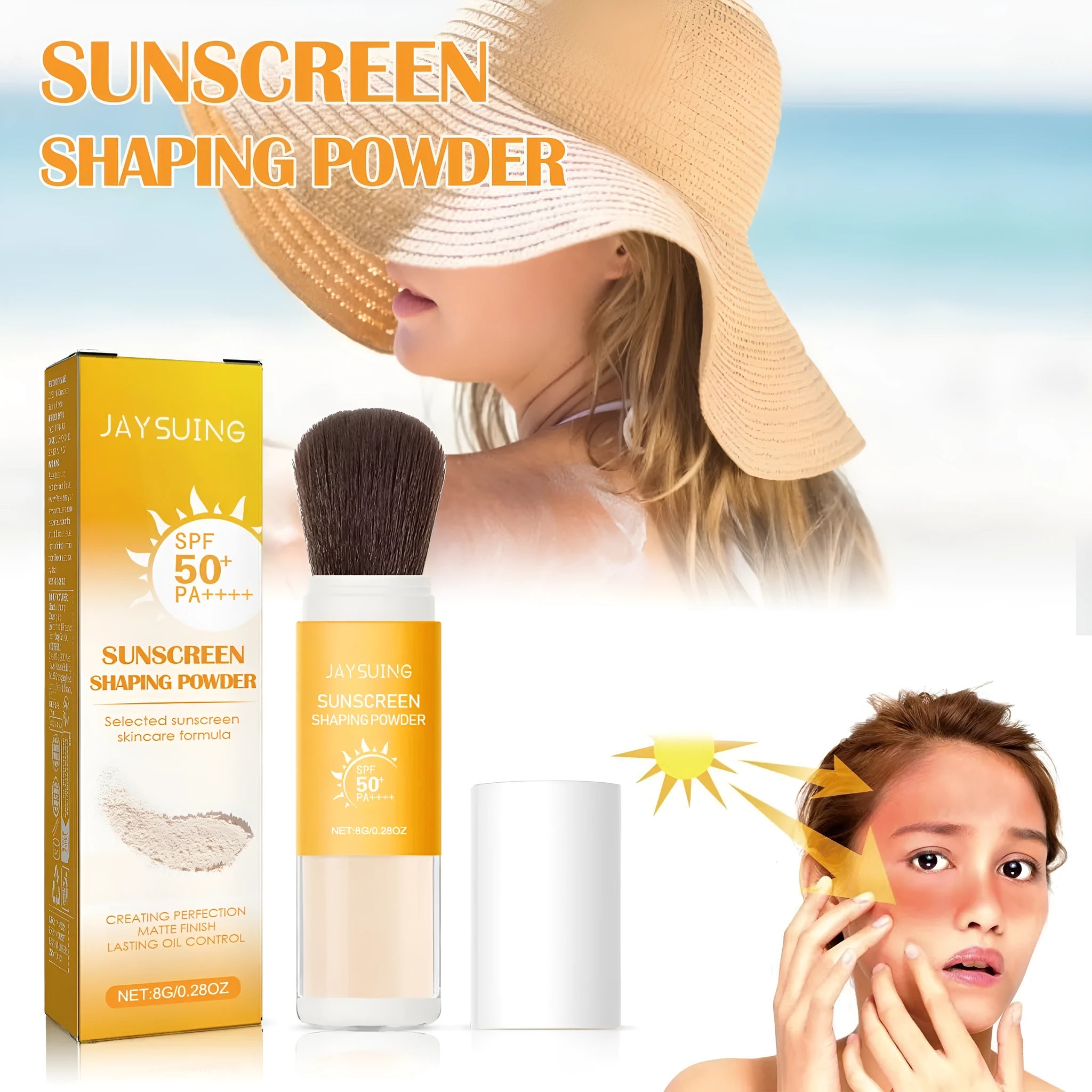 Loose translucent setting powder in a container, 8g capacity for oil control.