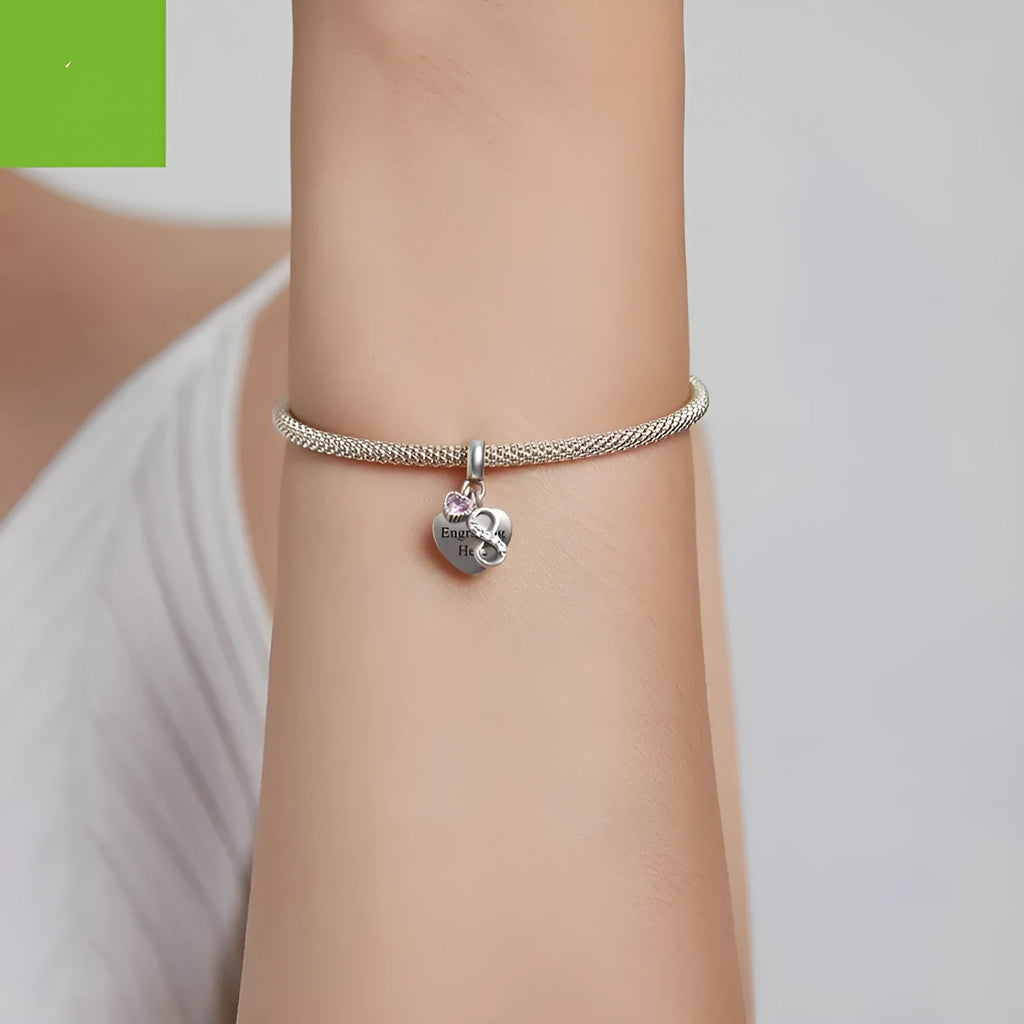 Endless Love DIY bracelet pendant in 925 silver with engravable surface and inlay detail