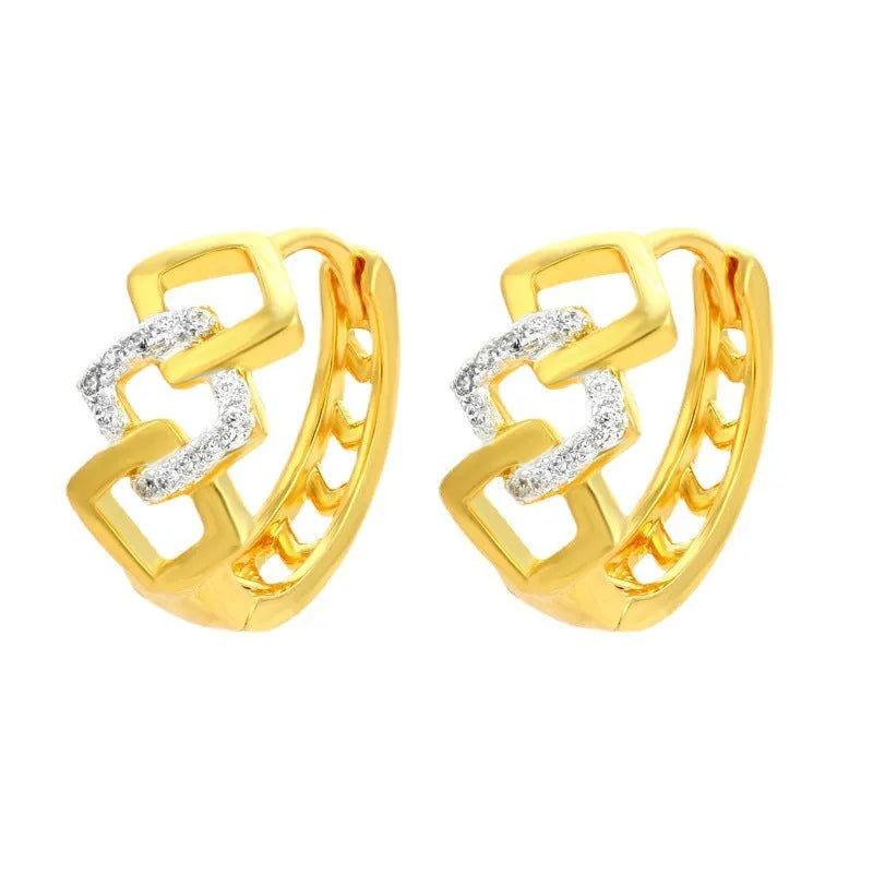 Gold geometric hollow-out earrings with colour separation detail and simple electroplated design