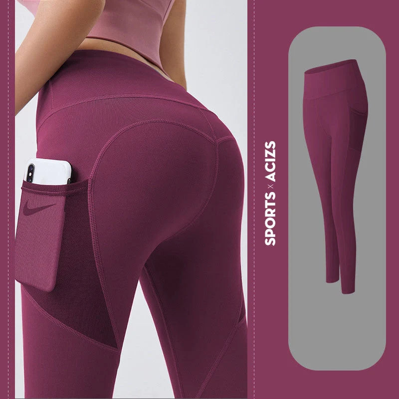 Women's yoga pants with pocket and tummy control in various colours