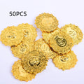 Plastic pirate gold coin toy with pointed tip measuring 3.6cm diameter
