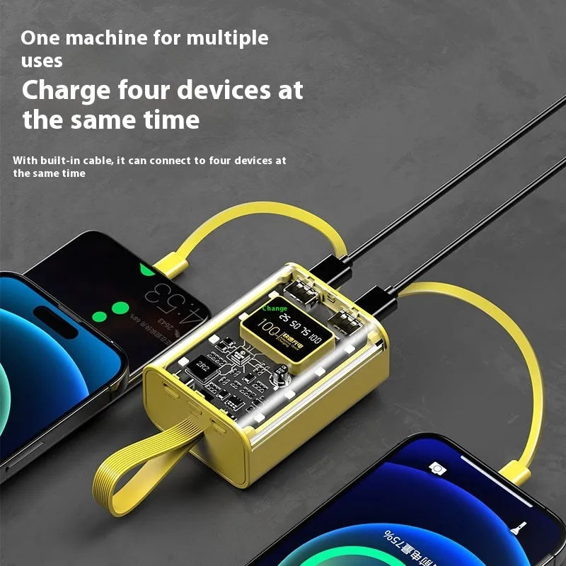 Punk Transparent Mech Mini Power Bank in black with multi-U port output and compact 85x64x38 mm size