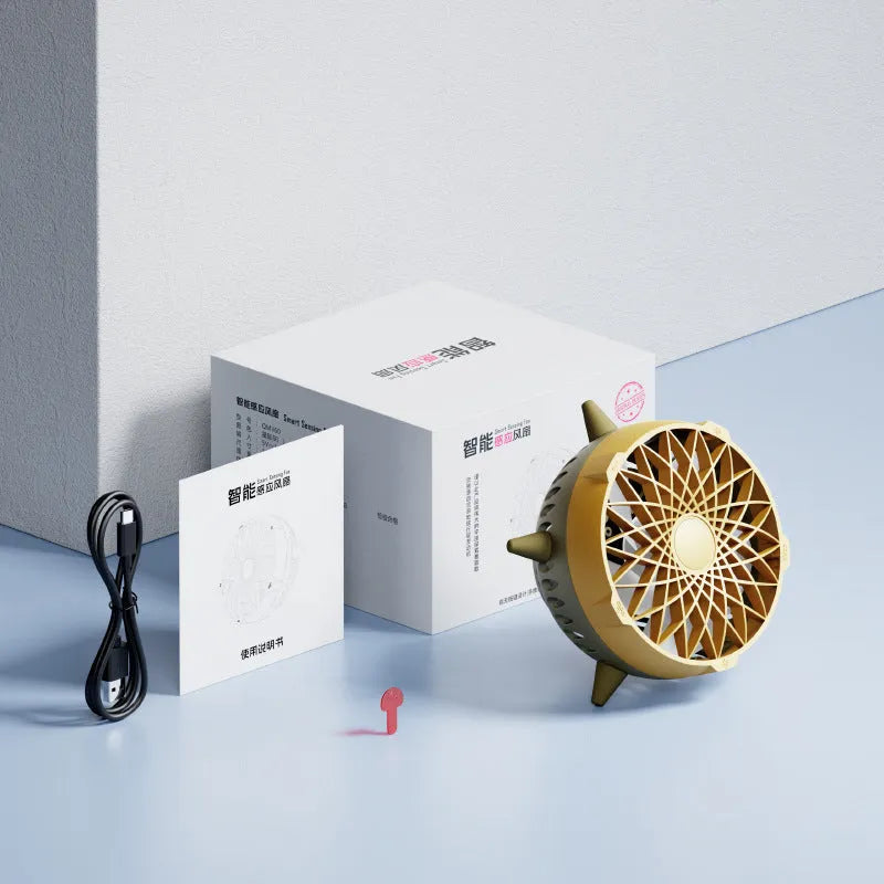 Intelligent induction fan without button design, USB powered, compact size 162x103mm, in Force Yellow colour