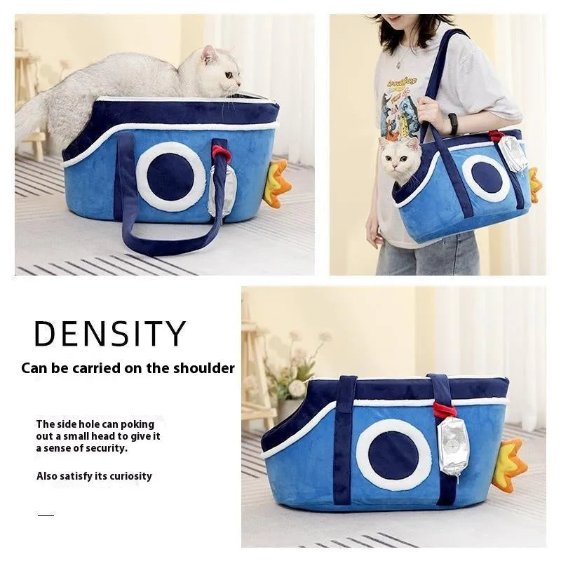 Shoulder cat bag with cartoon pattern in three colour options for small pet transport