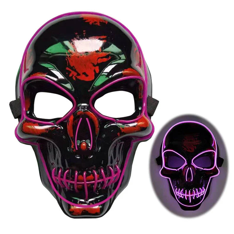 Spooky Halloween skeleton mask with glowing LED lights in various color options