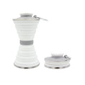 500ml collapsible silicone travel cup shown folded and unfolded with hanging rope and stainless steel rim