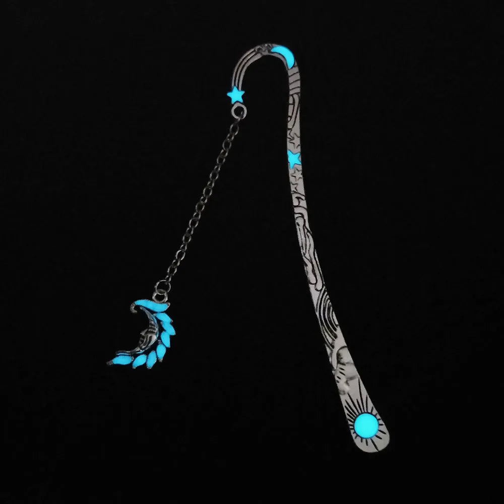 Retro celestial metal bookmark with glow-in-the-dark five-pointed star and sun moon stars design