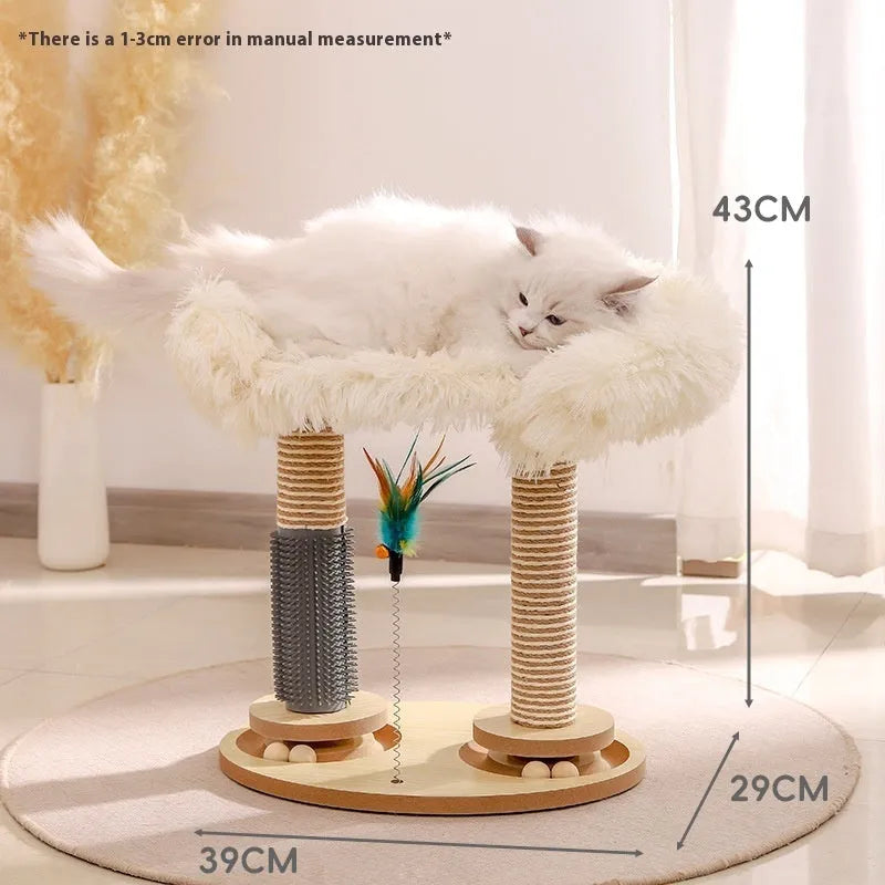 Solid wood cat scratch board toy with rotating turntable mechanism in themed design