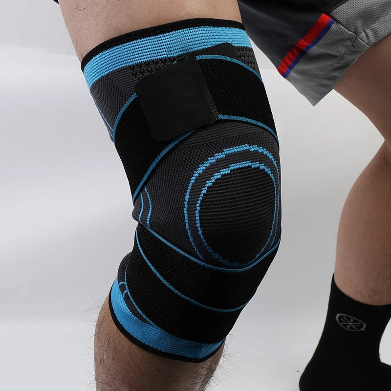 3D Sports Knee Pad in black, red, orange, and green with double beams for meniscus protection