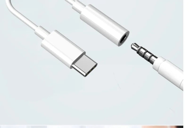 White Type-C digital audio adapter cable for Xiaomi, Samsung, and Huawei smartphones with bare wire output