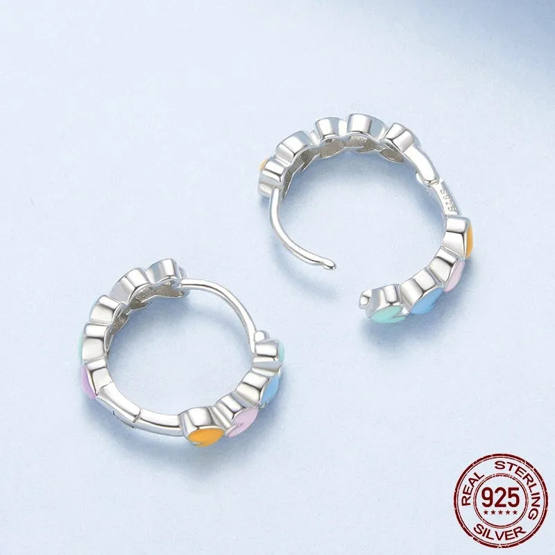 Women's rainbow love S925 sterling silver heart earrings with electroplated finish, colour BSE1167