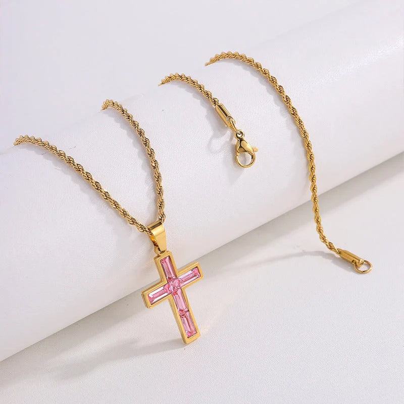 European and American style diamond cross necklace with no colour fading