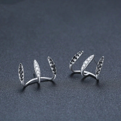 Black three-claw ear clip copper simple zircon earrings with geometric design