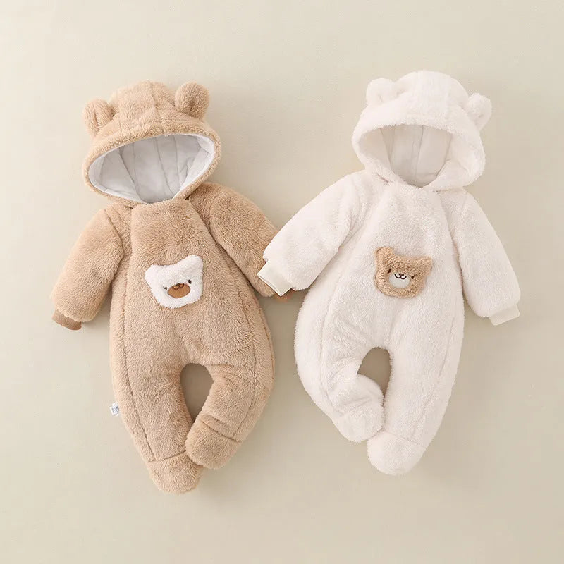 Class A thickened baby jumpsuit in milky white with zip closure, suitable for 66-100cm height