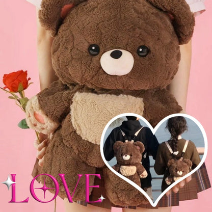 Love Bear Plush Shoulder Backpack in neutral brown for couples