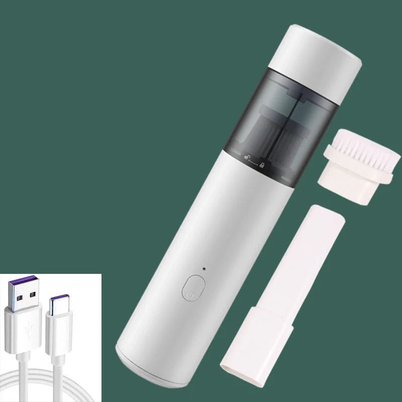 Mini car vacuum cleaner with wireless charging in black and white