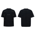 Black heavy cotton t-shirt with padded chain shoulder detail on short sleeves