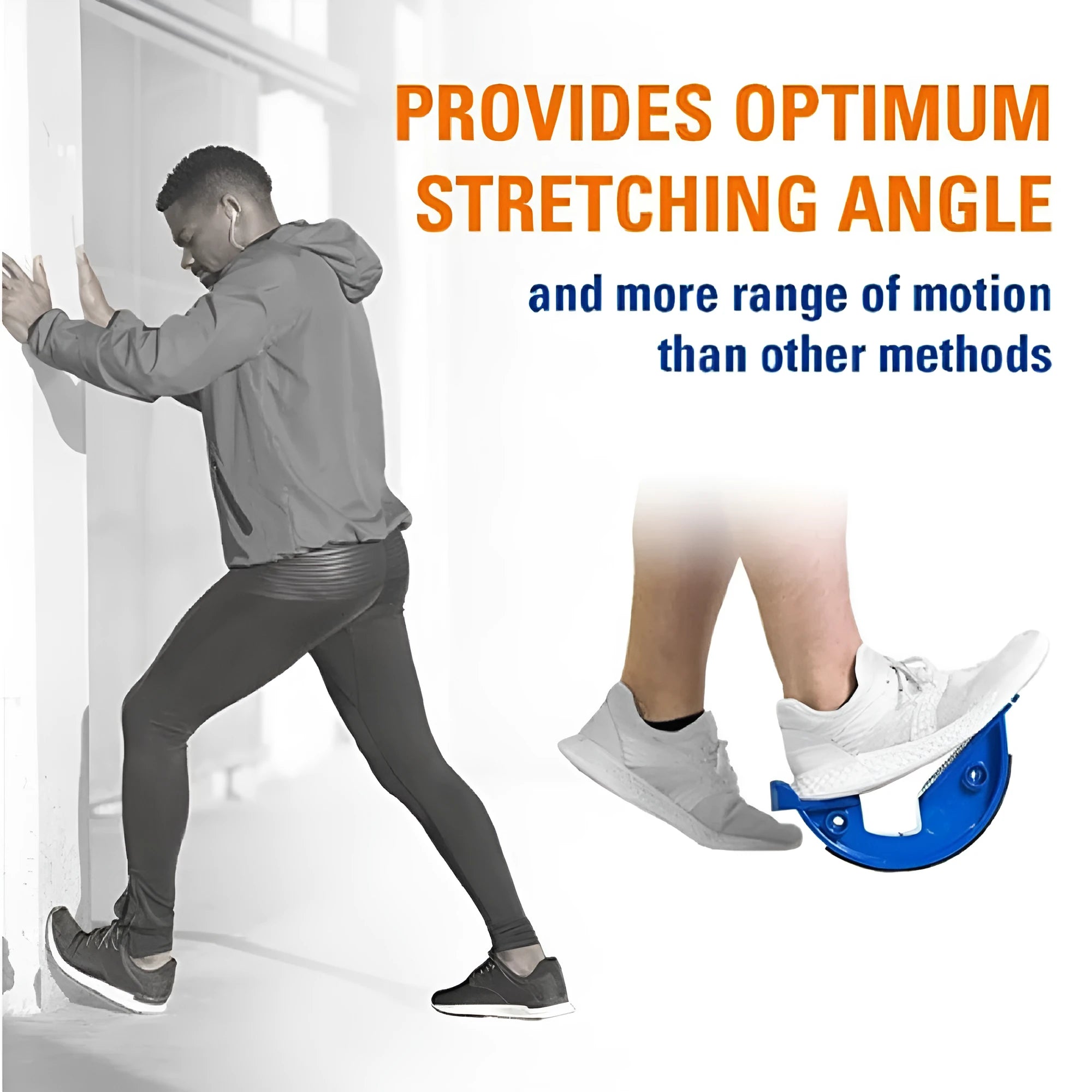 Royal blue lower leg tension plate stretcher with a diagonal pedal on a grey floor.