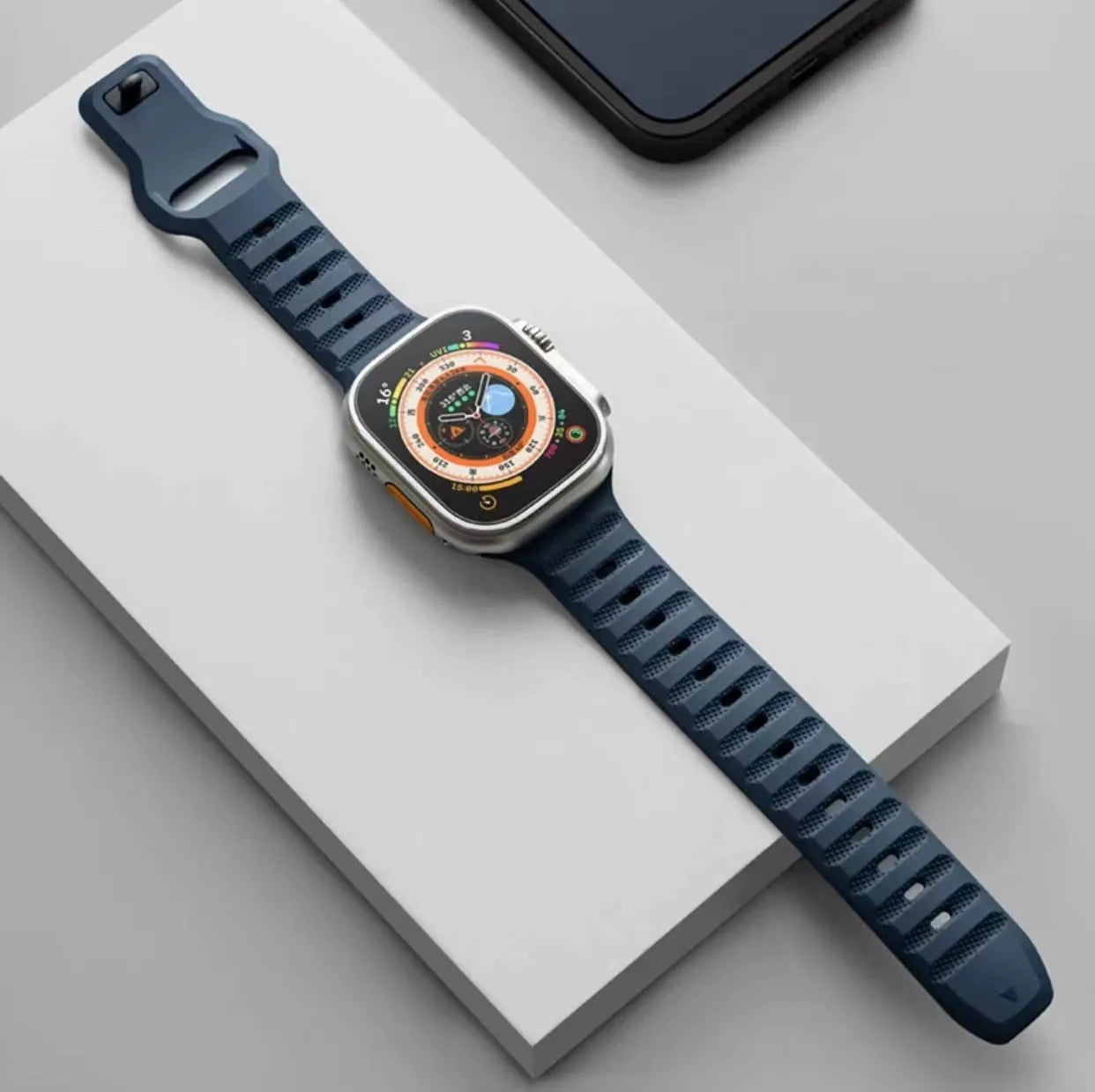 Fluoro rubber Apple Watch replacement strap with T buckle clasp in multiple colours.