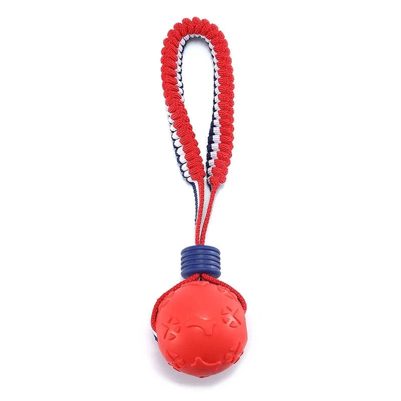 Interactive dog toy ball with rope for teeth cleaning and training in various colors
