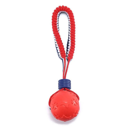 Interactive dog toy ball with rope for teeth cleaning and training in various colors