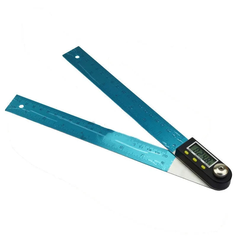 Stainless steel digital angle ruler and protractor with 0-360 degree display on black background