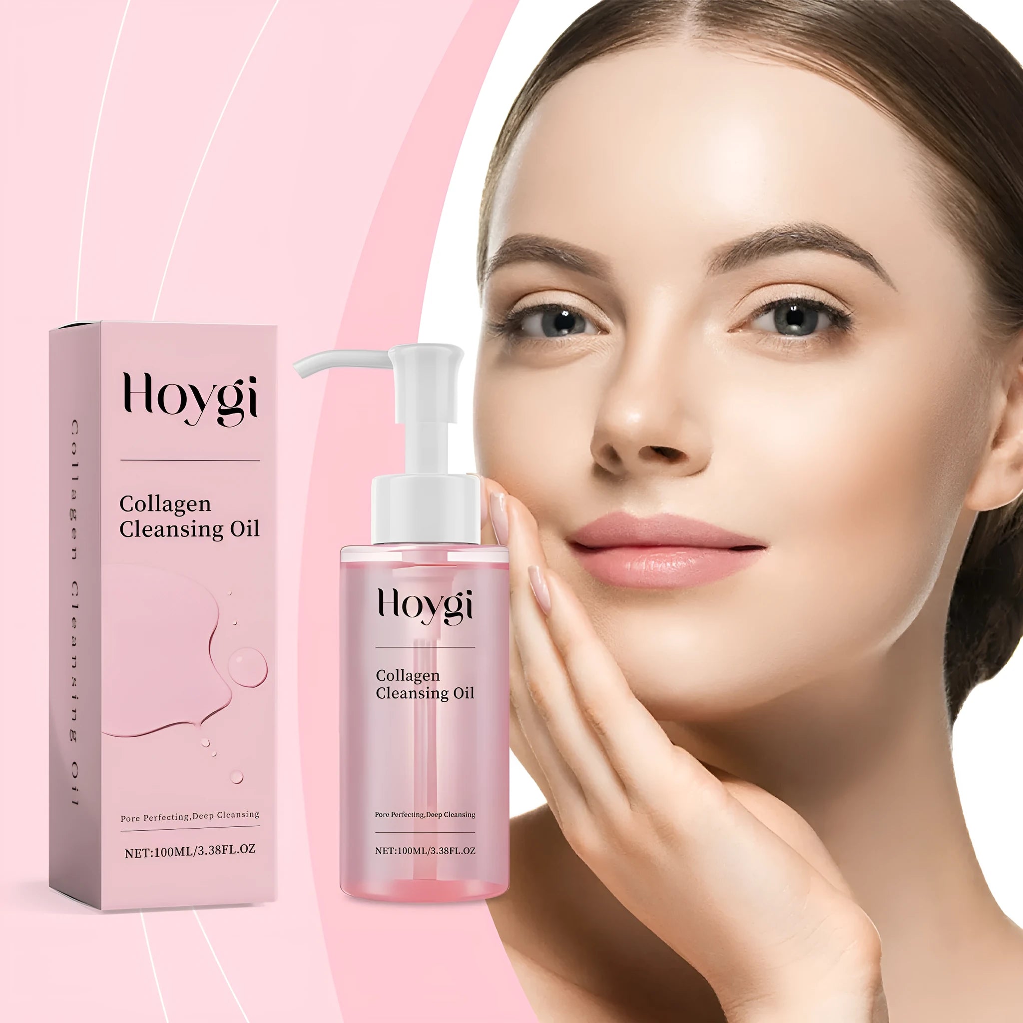 100ml bottle of collagen cleansing oil with jojoba and grape seed oil for makeup removal.