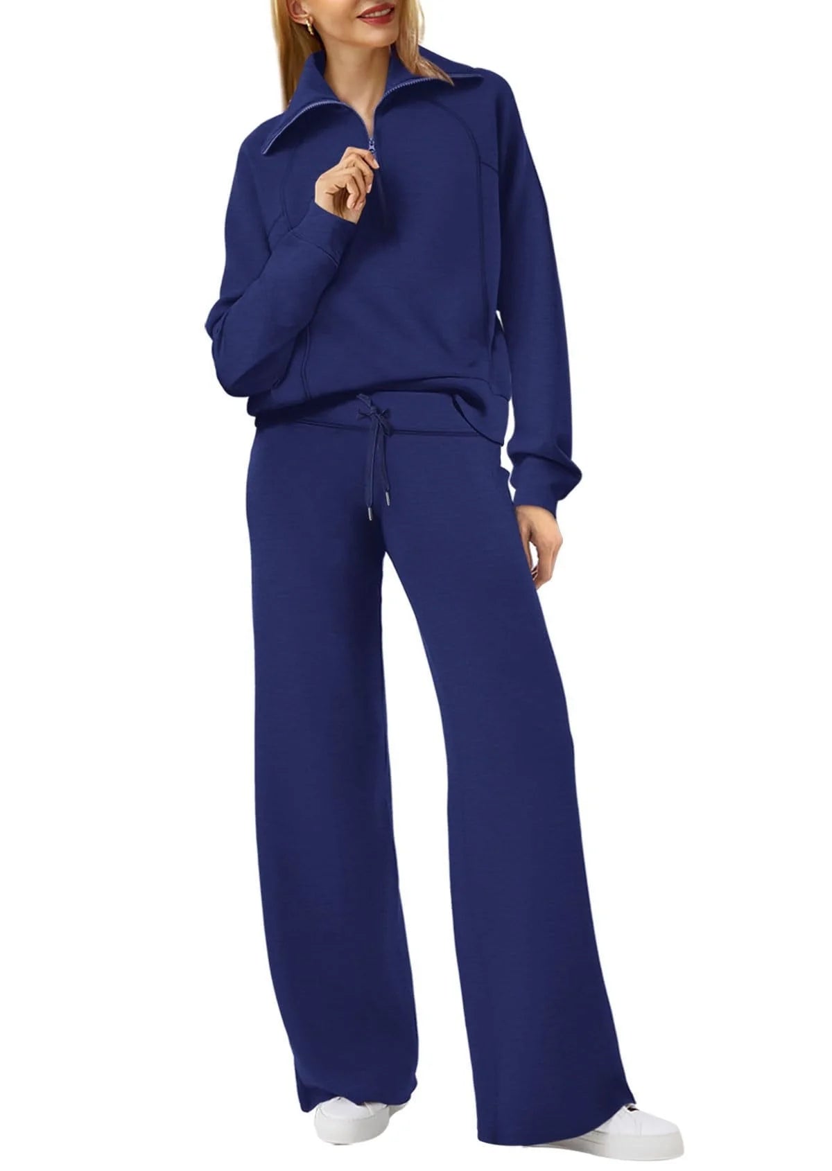 Women's leisure sports suit with long-sleeve zipper sweatshirt and wide leg pants in various colours
