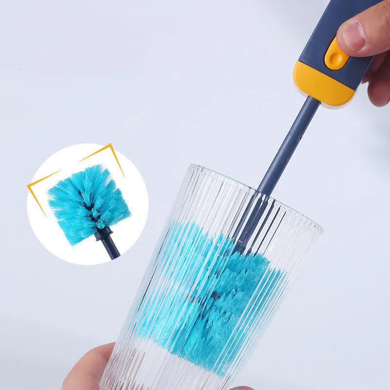Blue and grey 4-in-1 bottle gap cleaner brush with U-shaped silicone design and stranded wire tools