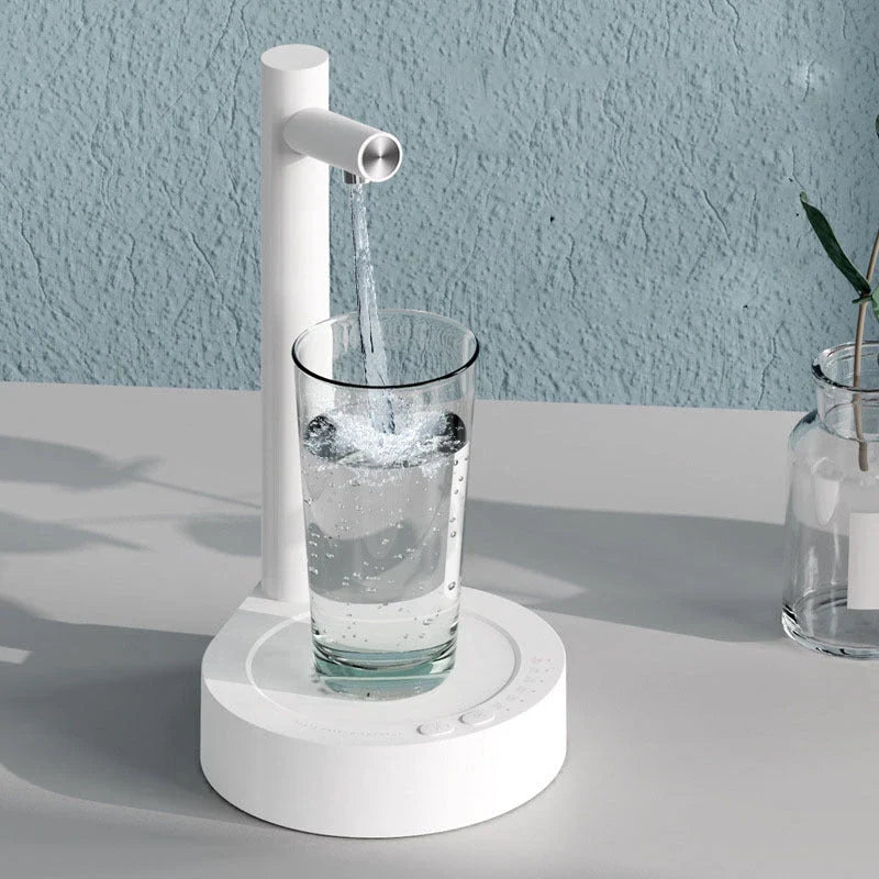 Sleek and efficient desk water dispenser with automatic bottle refilling and rechargeable USB power
