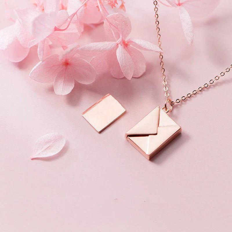 Elegant titanium steel envelope-shaped pendant necklace in silver, rose gold, and gold colors