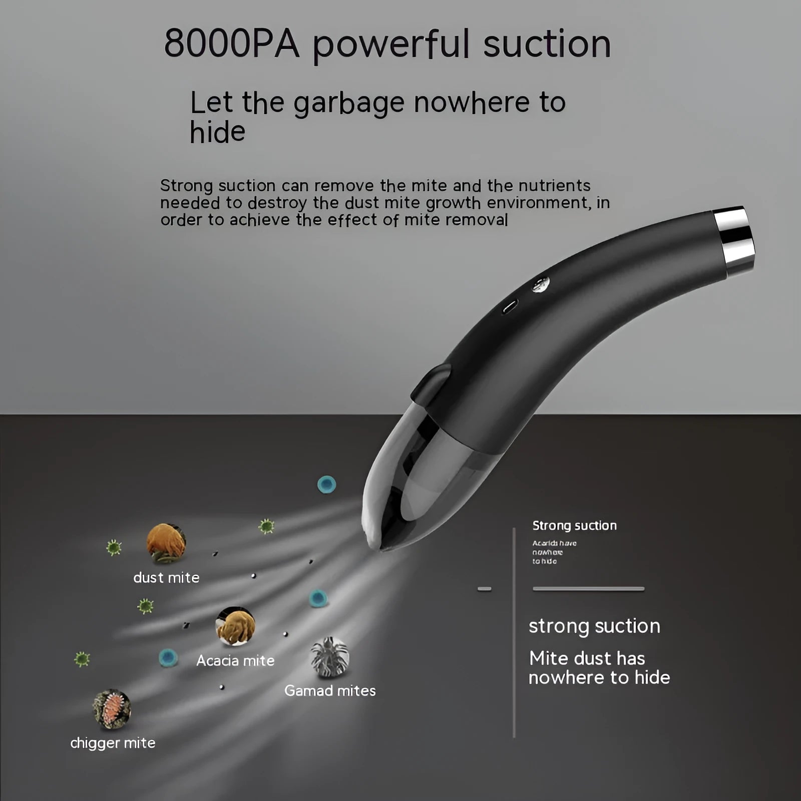 Handheld portable wireless car vacuum cleaner in black colour with USB charging cable