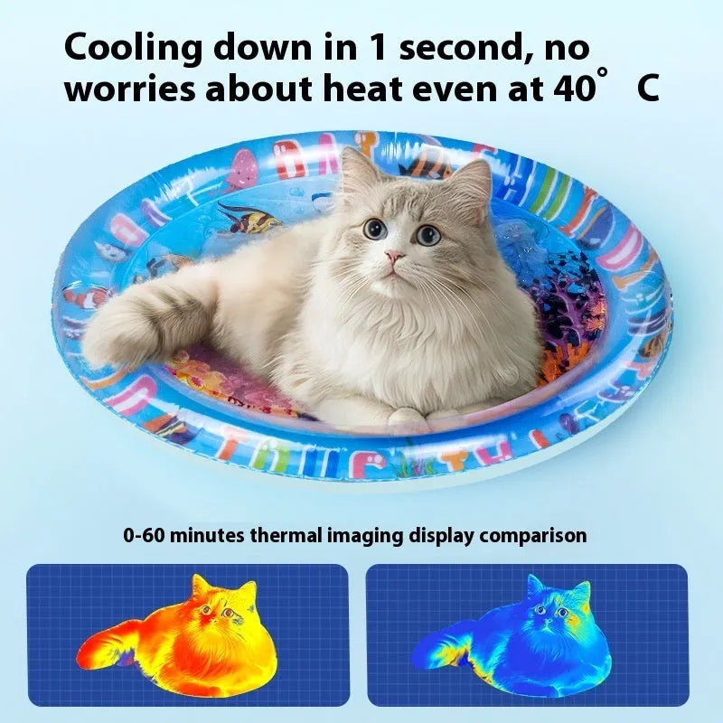 PVC inflatable water cooling mattress for cats in dolphin, shark or underwater world designs