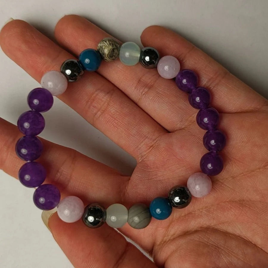 Boho Style 8mm Gemstone Beaded Bracelet in Purple