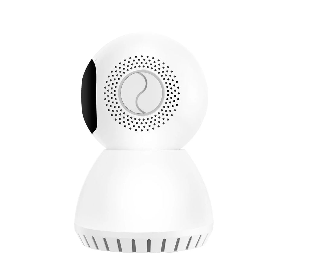 White dual-frequency wireless home security camera with 1080p HD resolution and mounting bracket