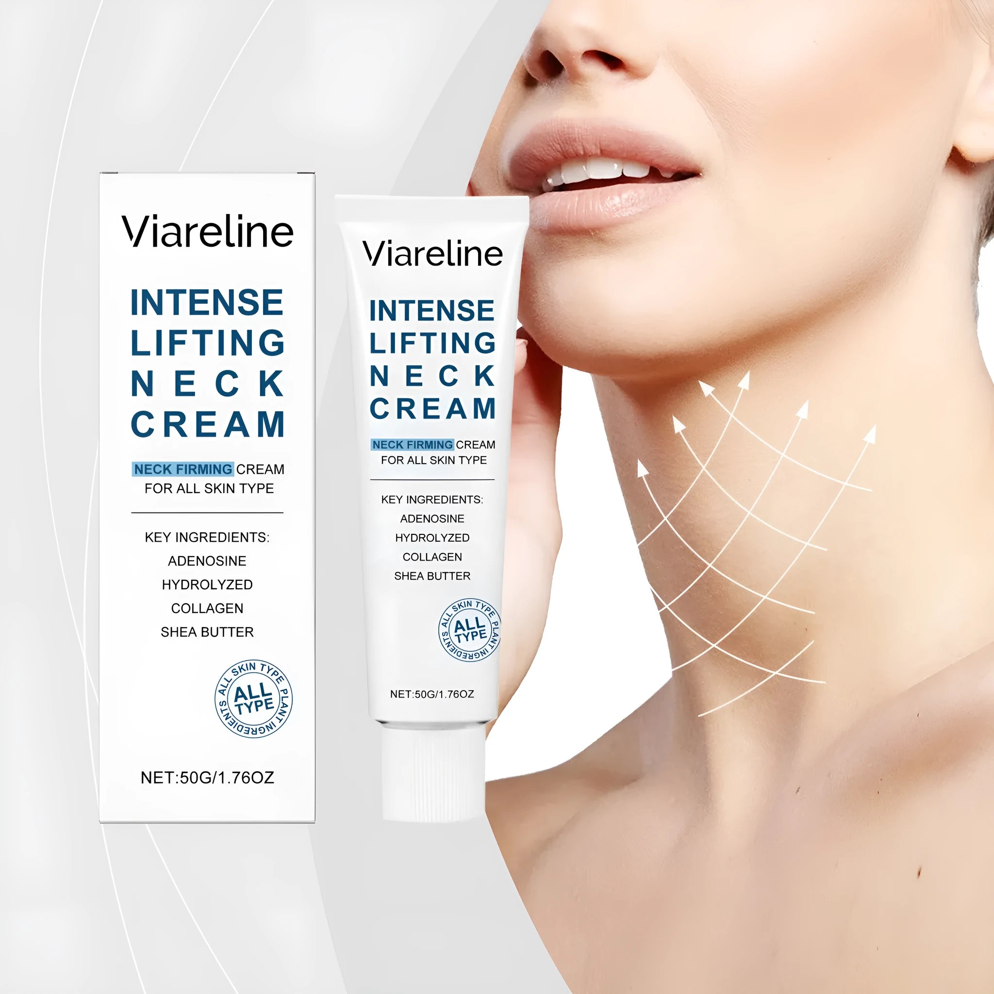 50g jar of tightening neck cream with hydrolyzed collagen and sodium hyaluronate