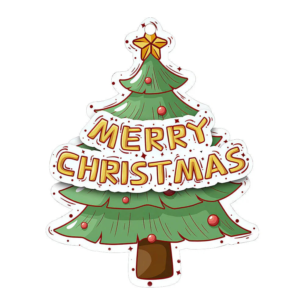 A charming acrylic car-shaped ornament with vibrant colors and a reflective finish, perfect for Christmas decor.