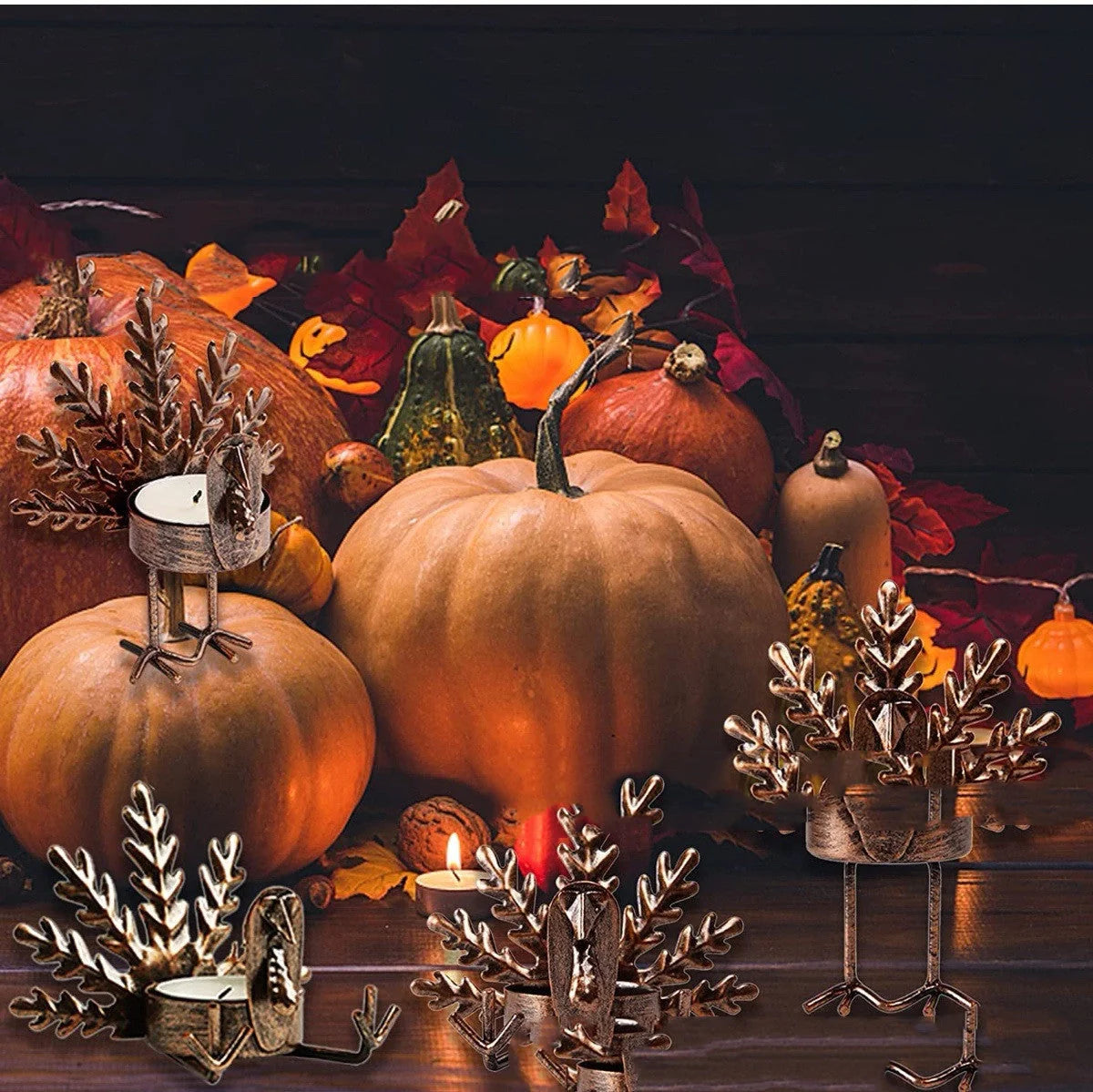 Retro iron turkey candlestick for festive decor with tea light holder