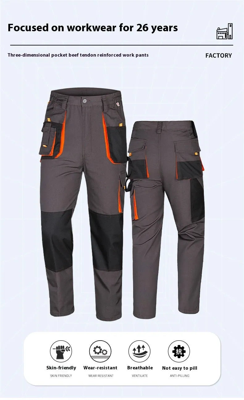 Men's dark gray large pocket cargo pants with multiple pockets, polyester moisture wicking fabric, Asian sizes S to 5XL